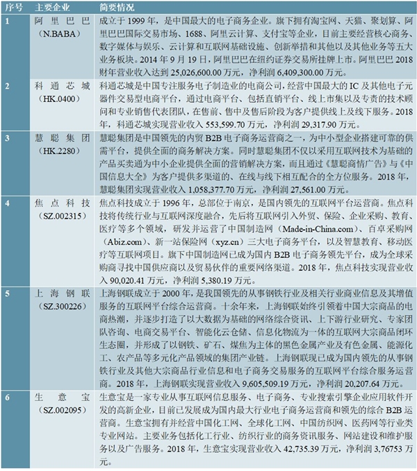 2020电子商务主要企业及行业主要特征