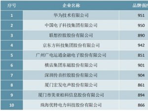 2020年中国电子信息行业品牌价值TOP10排行榜